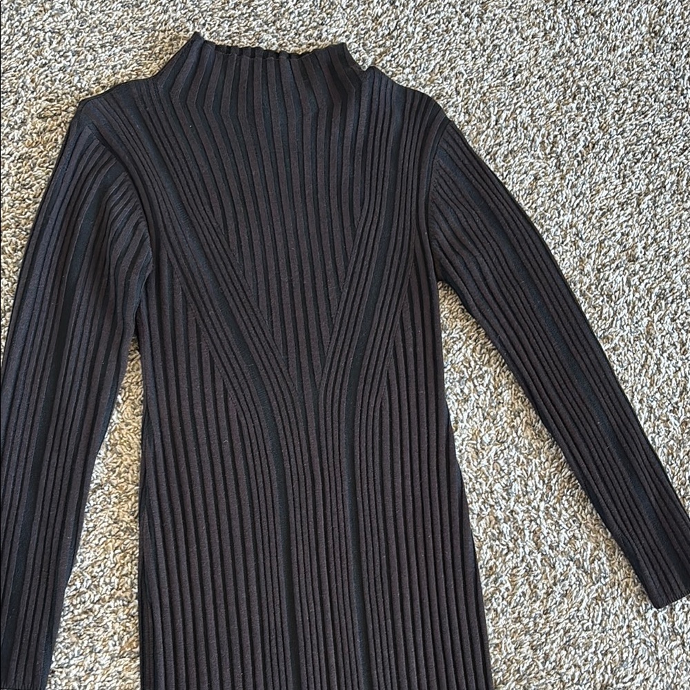 French Connection Black Ribbed Long Sleeve Dress